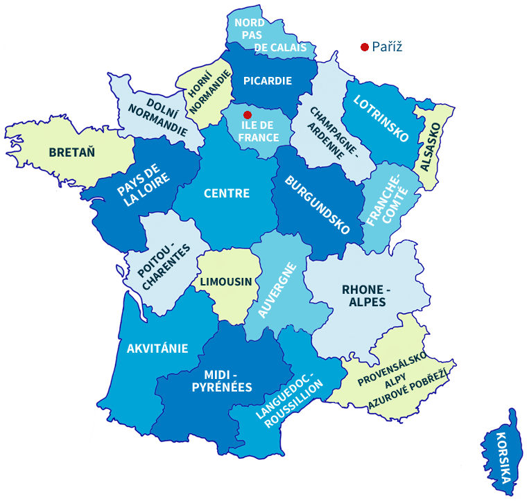 mapa francouzských regionů
